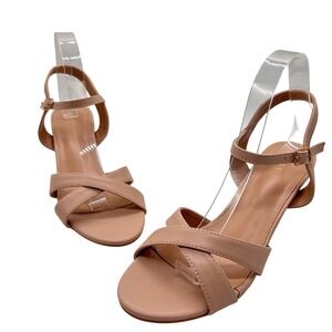 NEW Allegra K Heels Sandals Womens 8.5 Tan Ankle Strap Criss Cross Kitten Heel